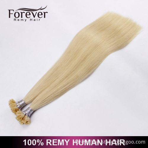 Xuchang Forever 10A top quality keratin 100 remy human blond double drawn flat tip hair extension